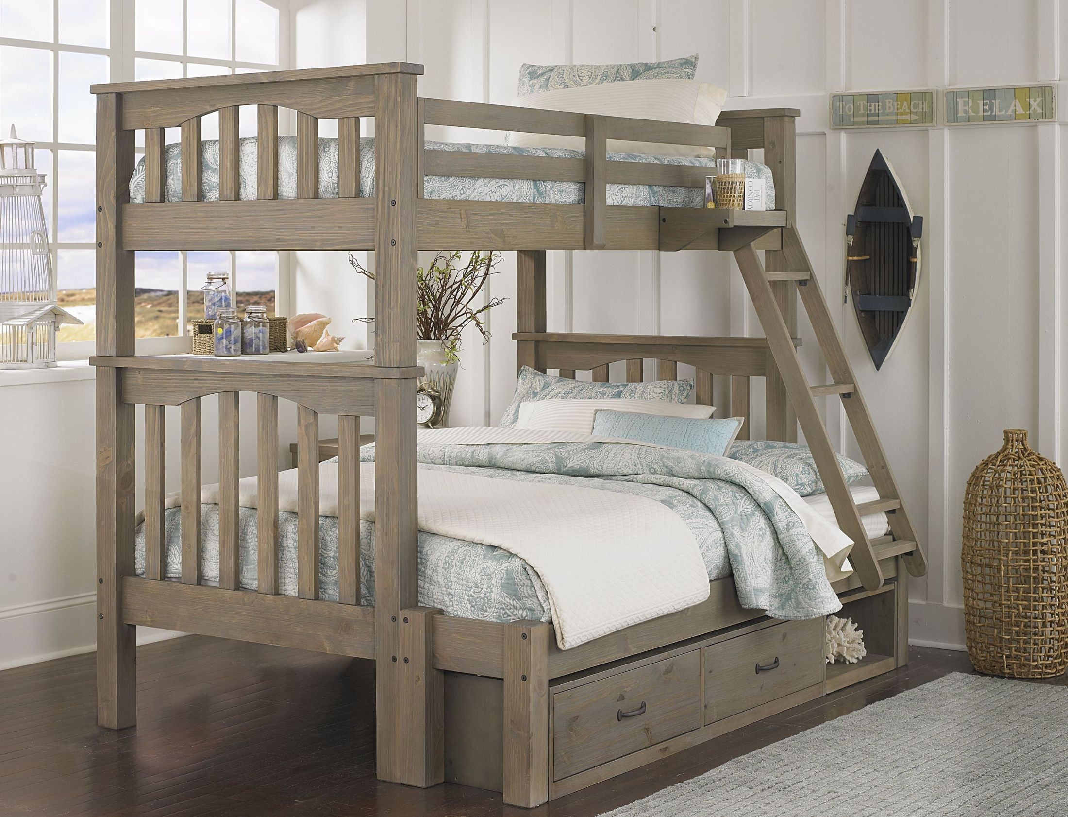 Highlands Harper Driftwood Twin Over Full Storage Bunk Bed, 10055NS, NE