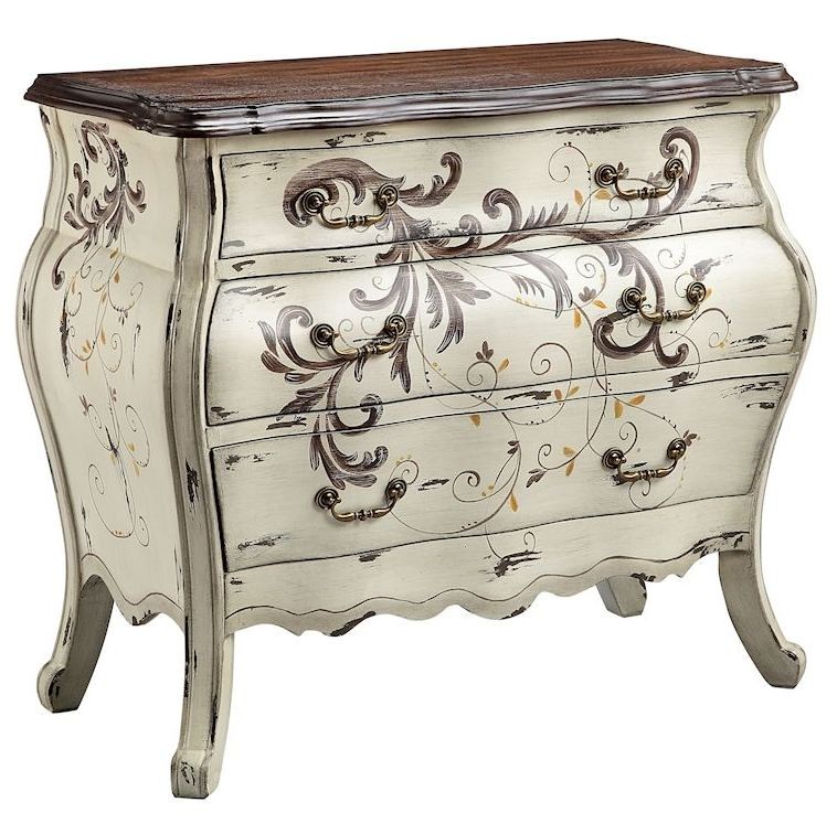 Busey Hand Painted White Pearl 3 Drawer Bombe Chest, 13613, Stein World