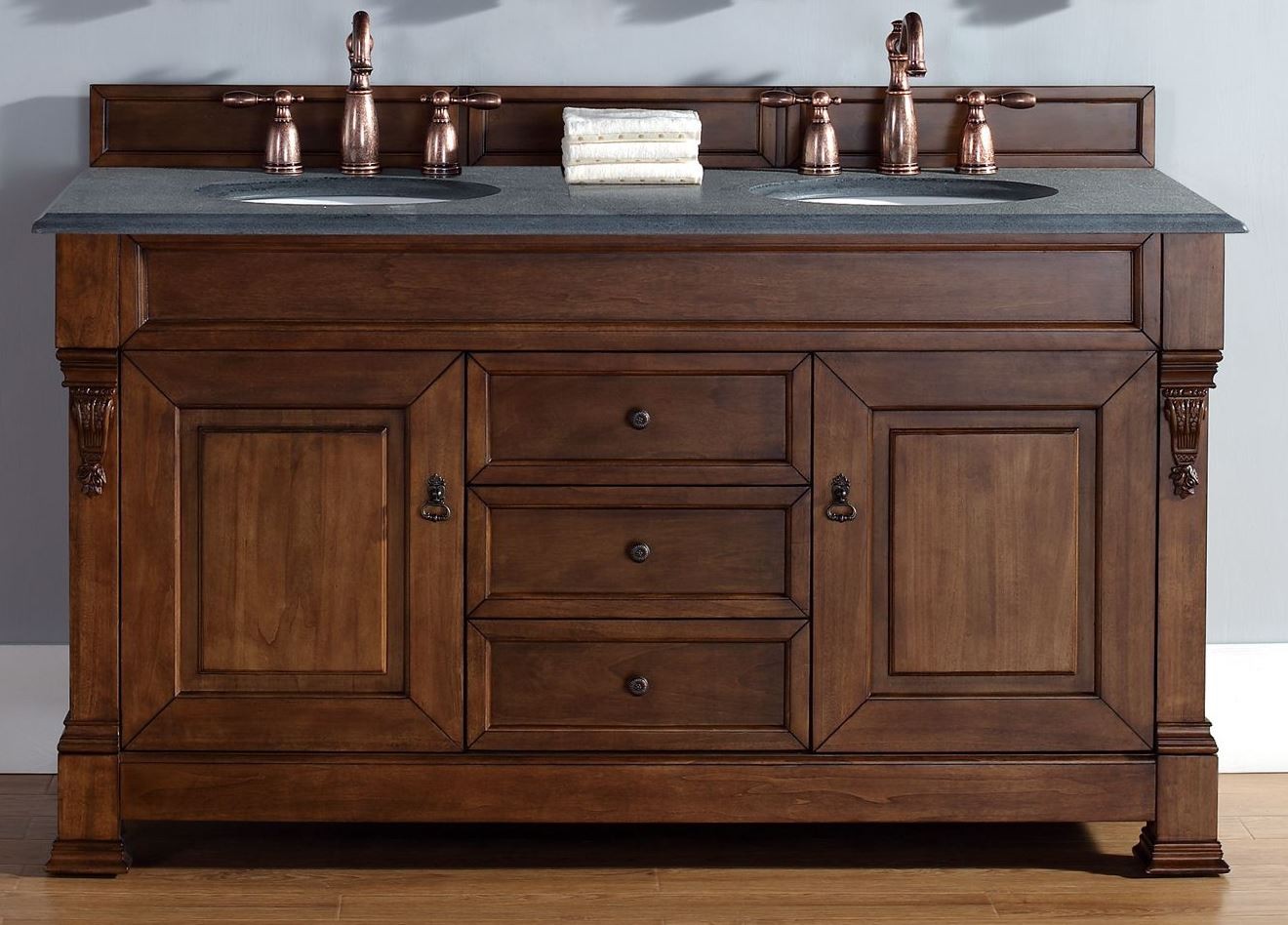 60" Brookfield Double Country oak Black Rustic Top Vanity With Sink