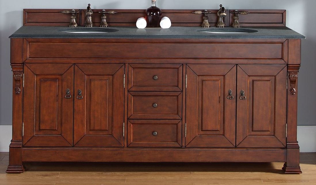 72" Brookfield Double Warm Cherry Absolute Black Rustic Top vanity