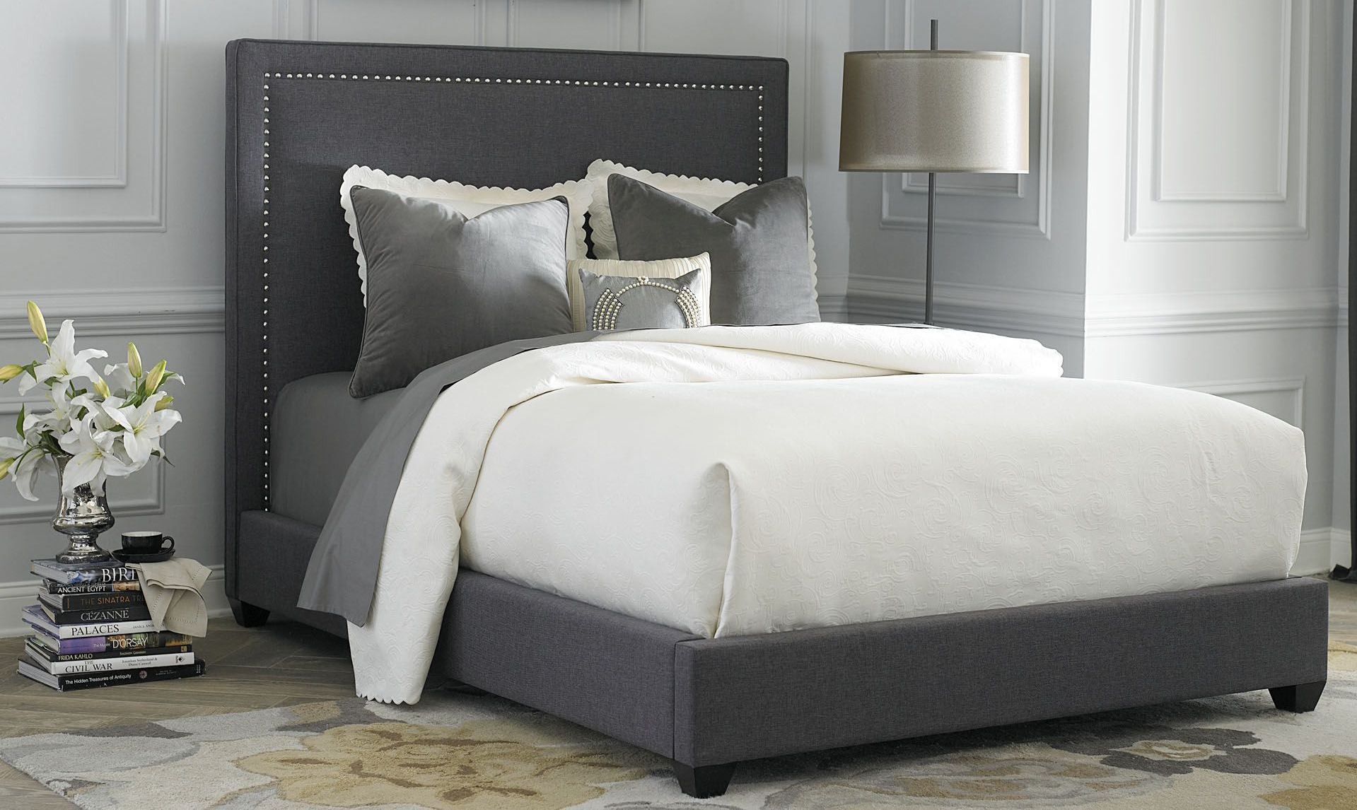 Twin Gray Upholstered Panel Bed, 150YBRTPB, Liberty