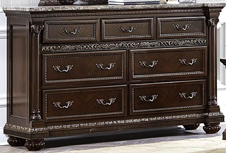 Russian Hill Warm Cherry Faux Marble Top Dresser from Homelegance (18085) Coleman Furniture