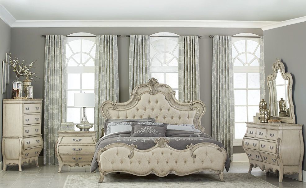 Elsmere Antique Grey Upholstered Bedroom Set, 1978W1, Homelegance