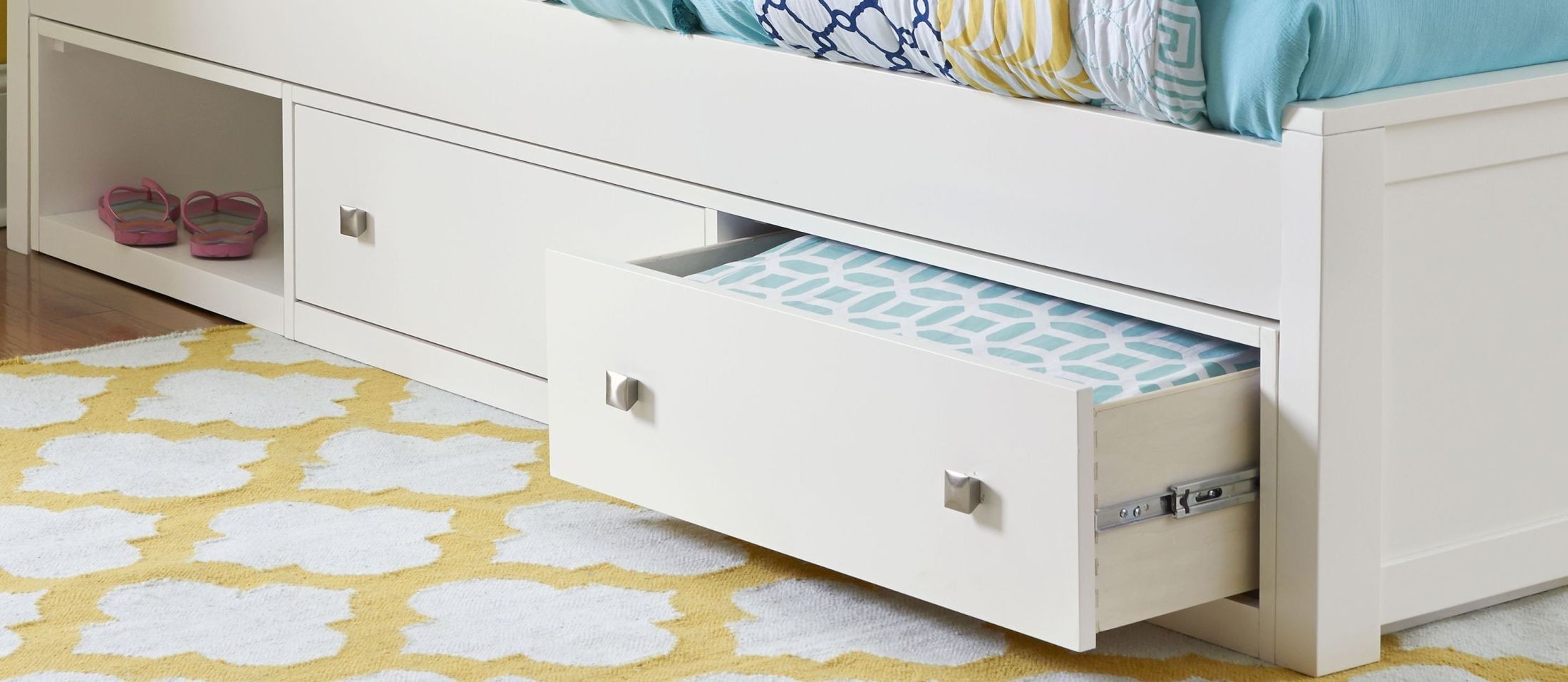 Pulse White Twin LShape Panel Bed With Storage & Trundle, 33051NST, NE