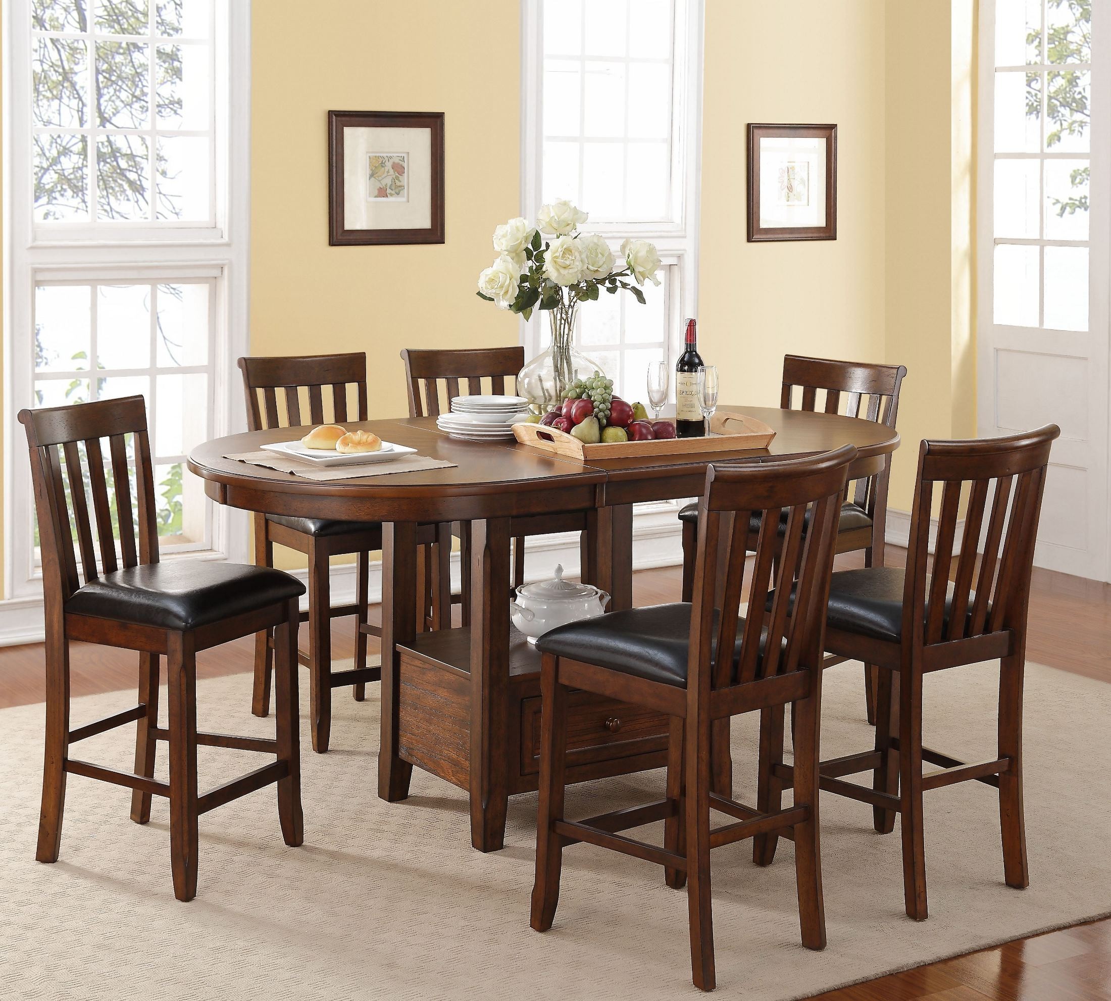 ... > Wilson Burnished Cherry Counter Height Extendable Dining Room Set