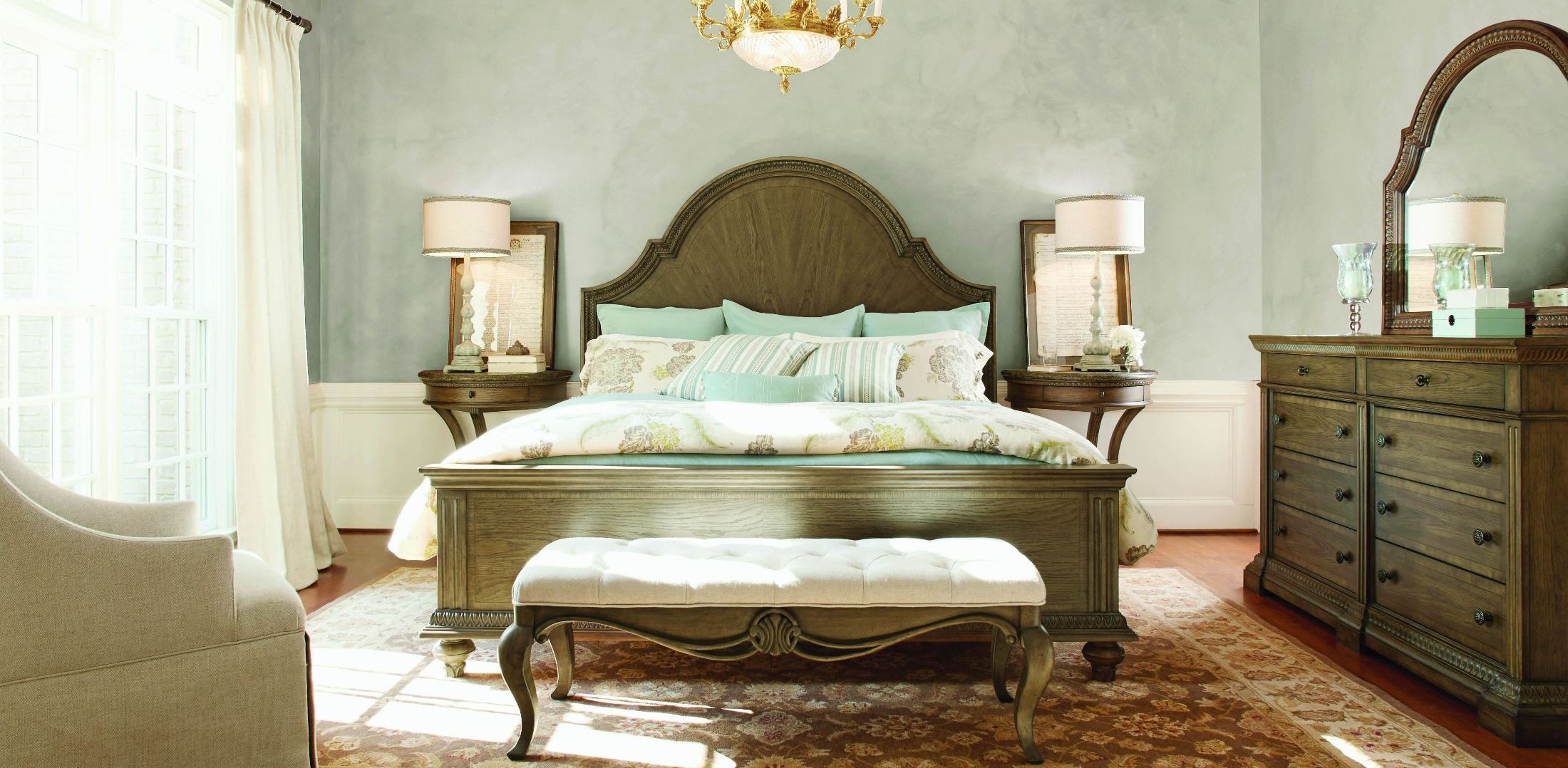 Renaissance Waxed Oak Arched Panel Bedroom Set From Legacy