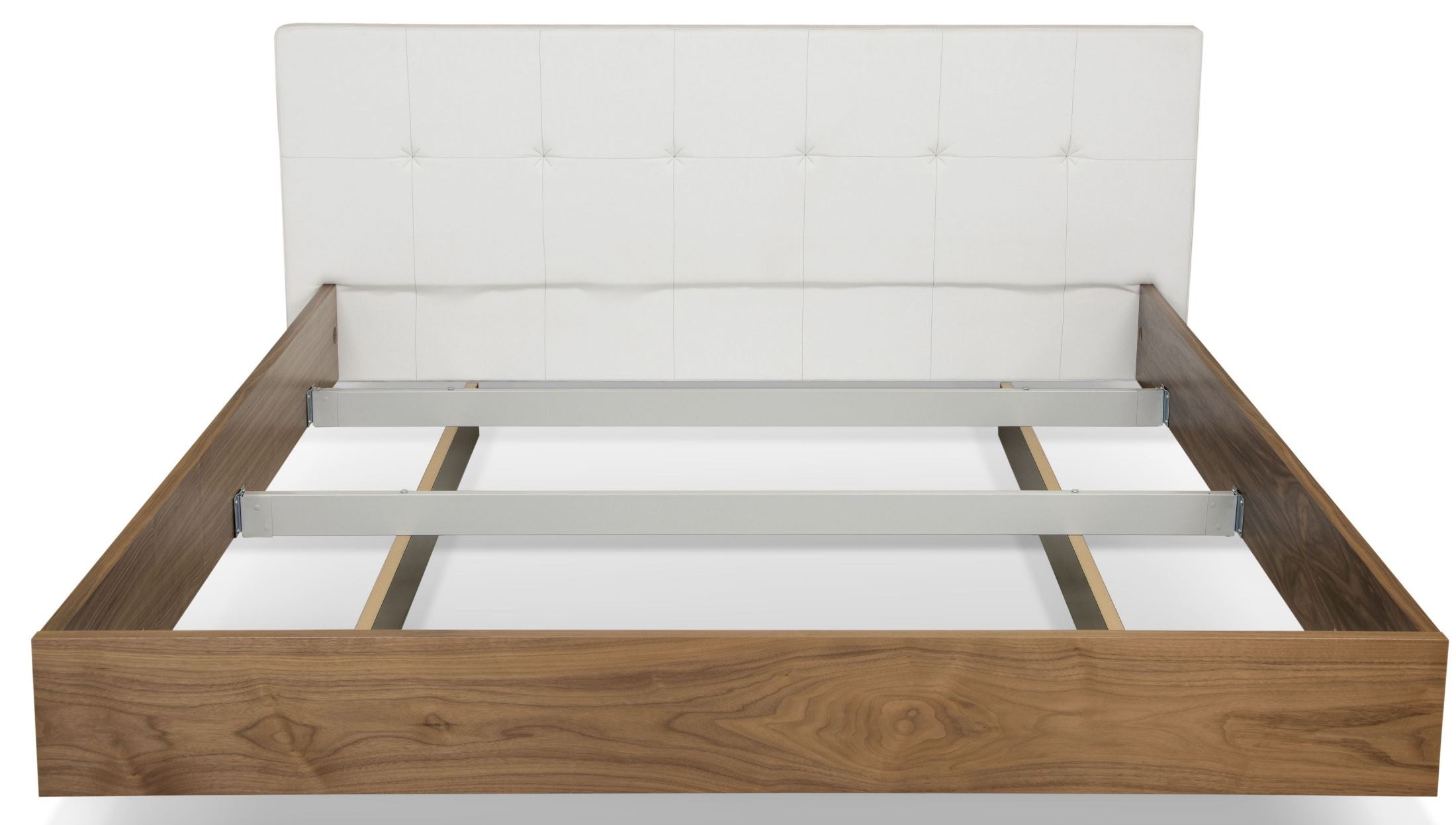 Float White Leather Walnut King Platform Bed, 9500.758393, Tema Home