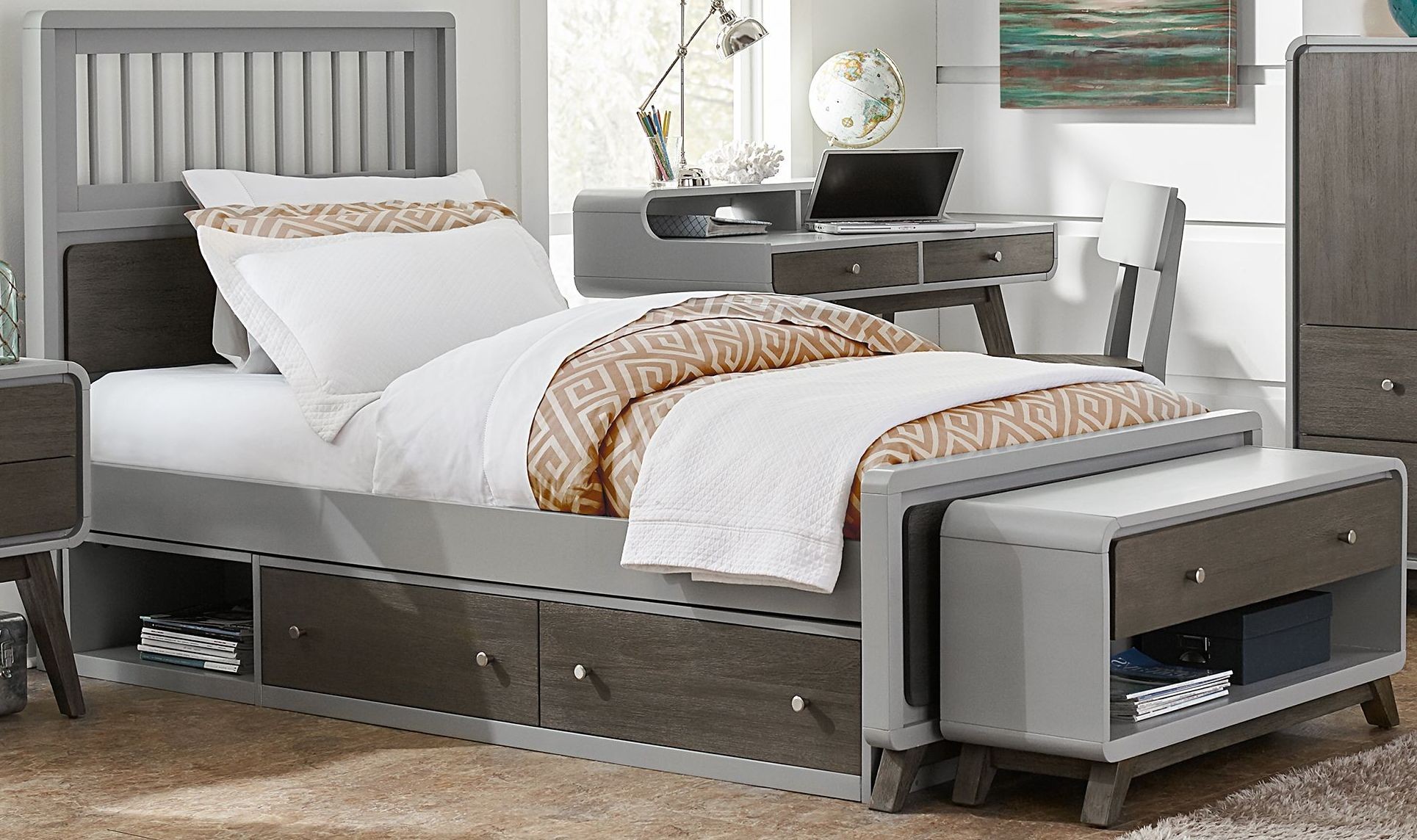 East End Grey Full Panel Bed With Storage, 7101460NS, NE Kids