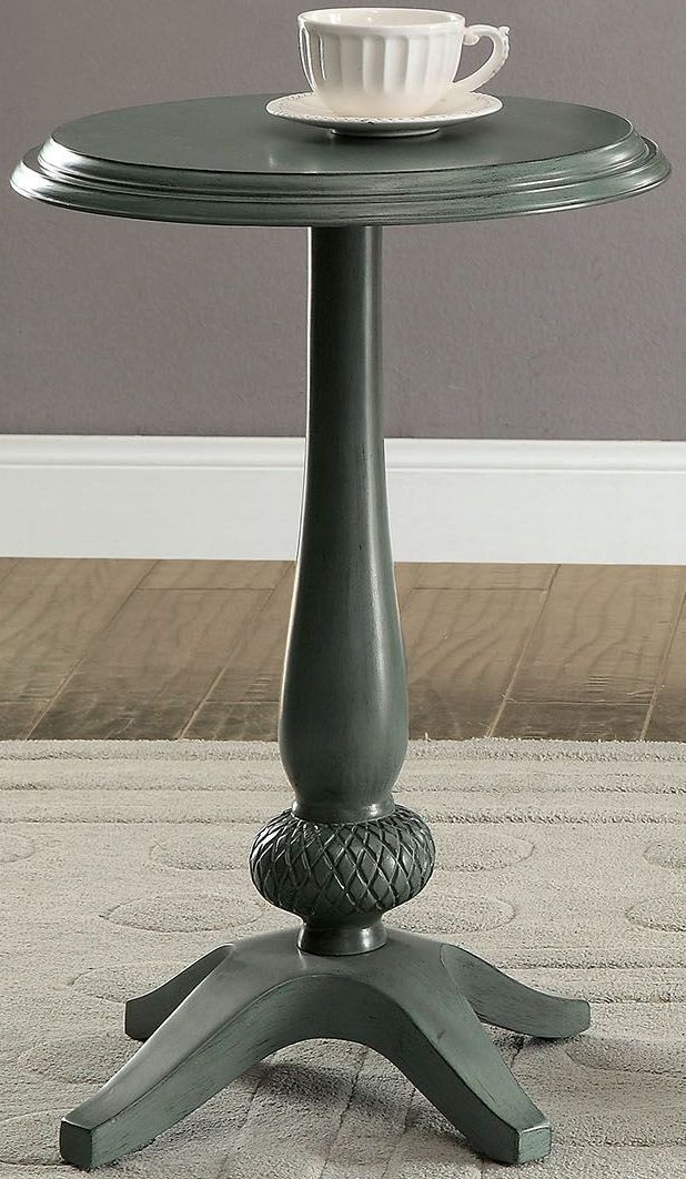 Saira Antique Teal Round Accent Table, CMAC6441TL, Furniture of America