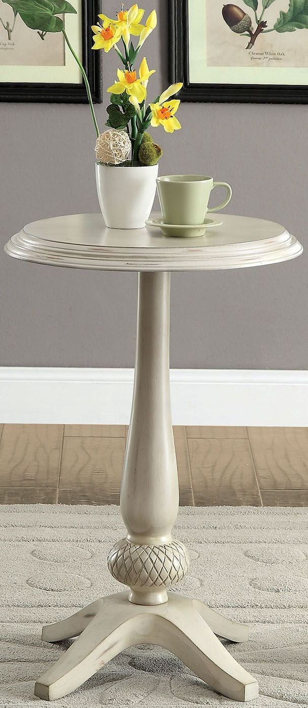 Saira Antique White Round Accent Table, CMAC6441WH, Furniture of America