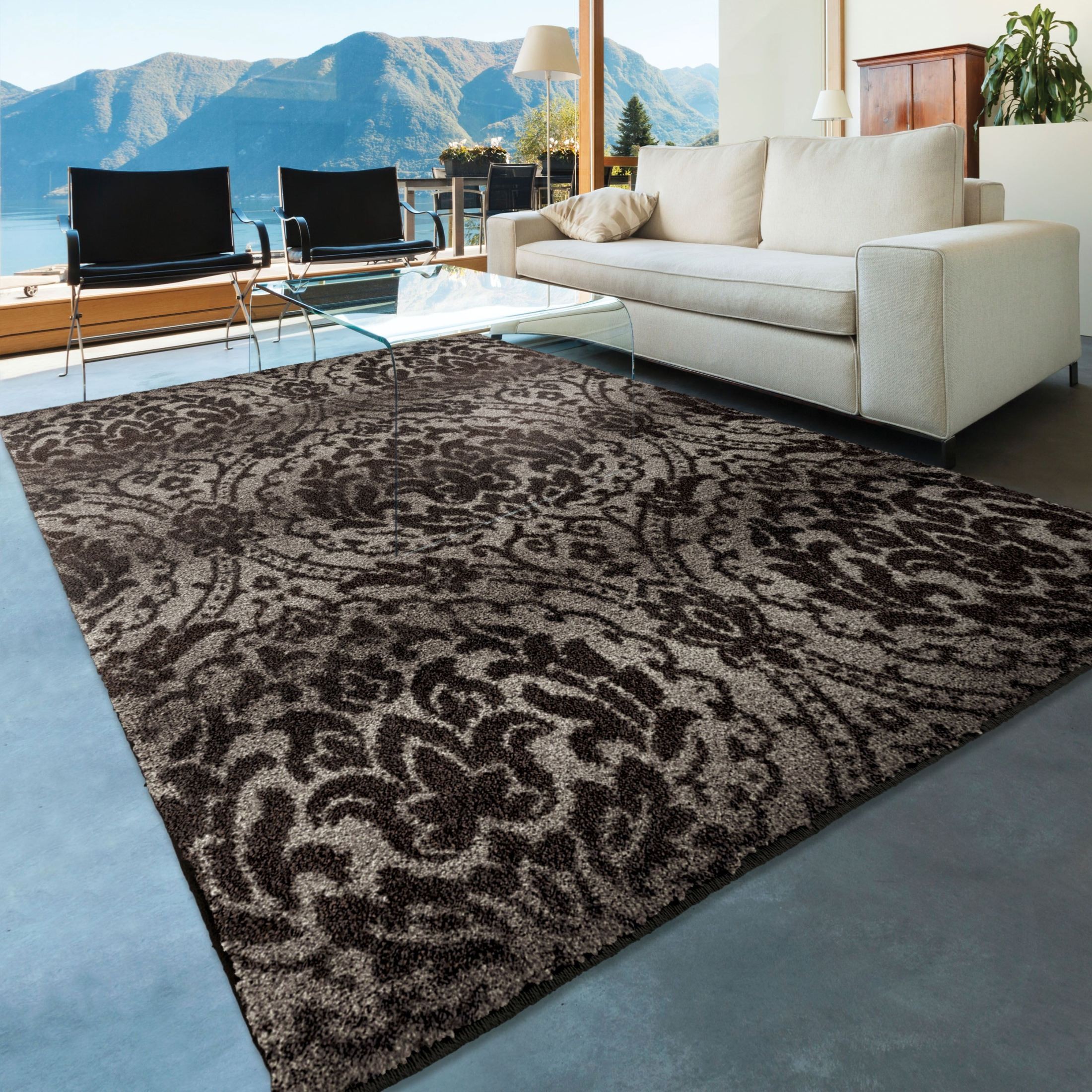 Orian Rugs Plush Pile Damask Norfolk Gray Area Large Rug, 4300 8x11