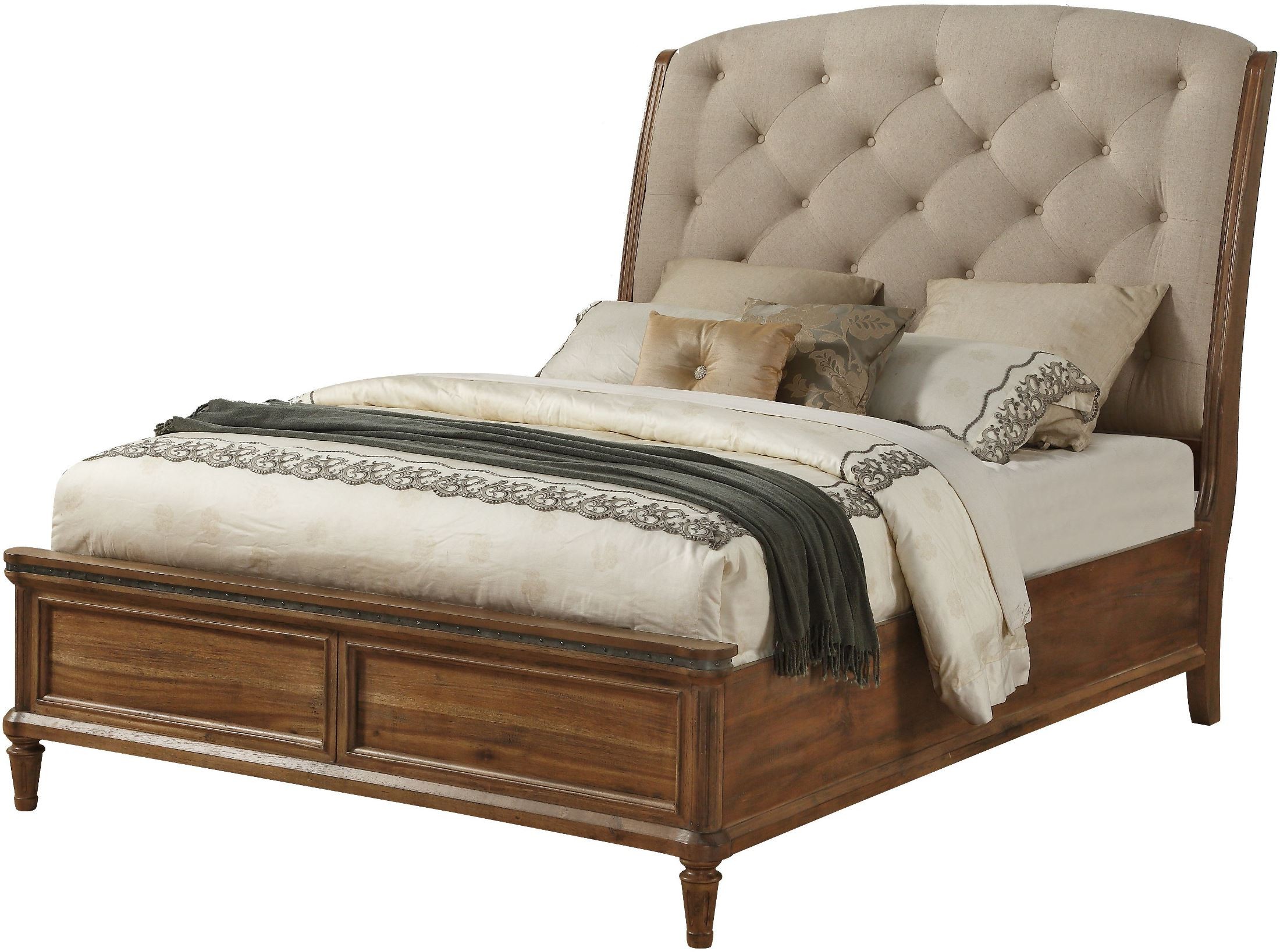 Distressed Blonde Queen Upholstered Sleigh Bed, B001035UH5F56SR, Avalon