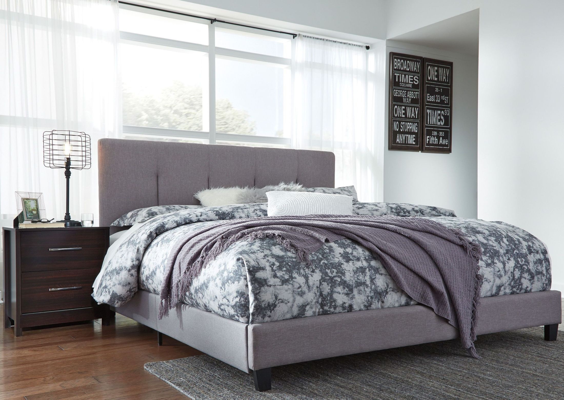 Contemporary Gray King Upholstered Panel Bed, B130782, Ashley