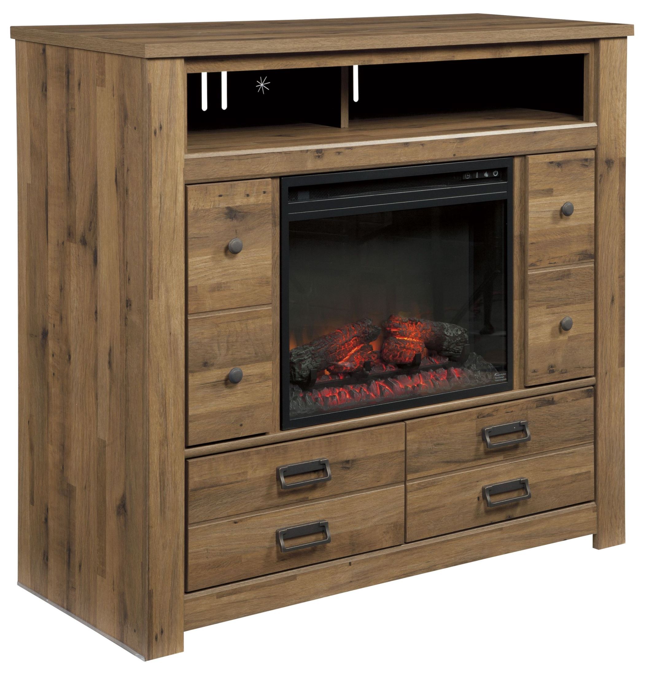 Cinrey Medium Brown Media Chest with Fireplace Insert from ...