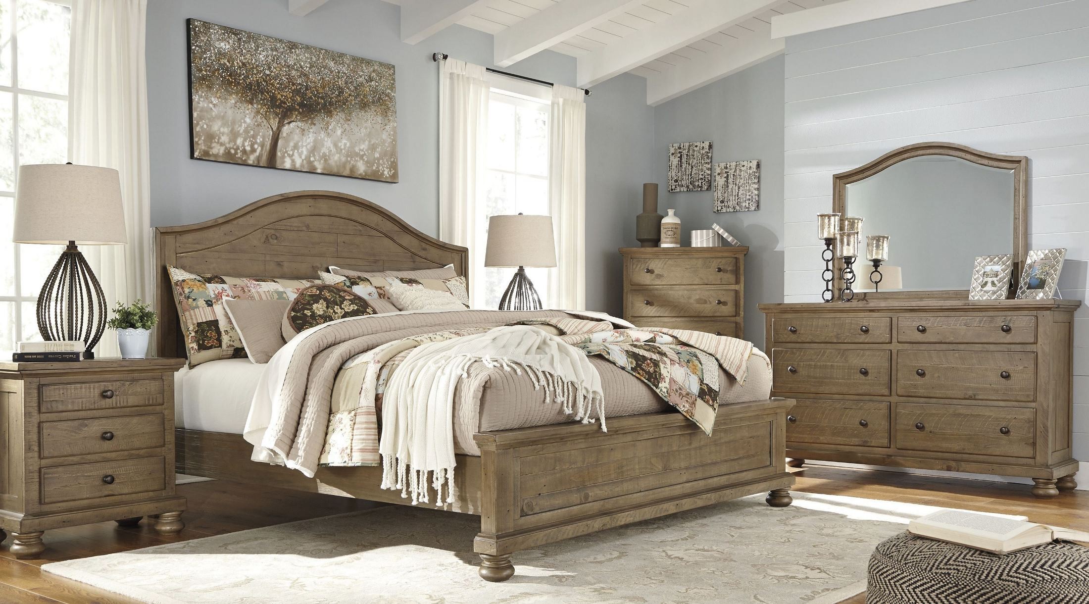 bedroom with light brown furniture