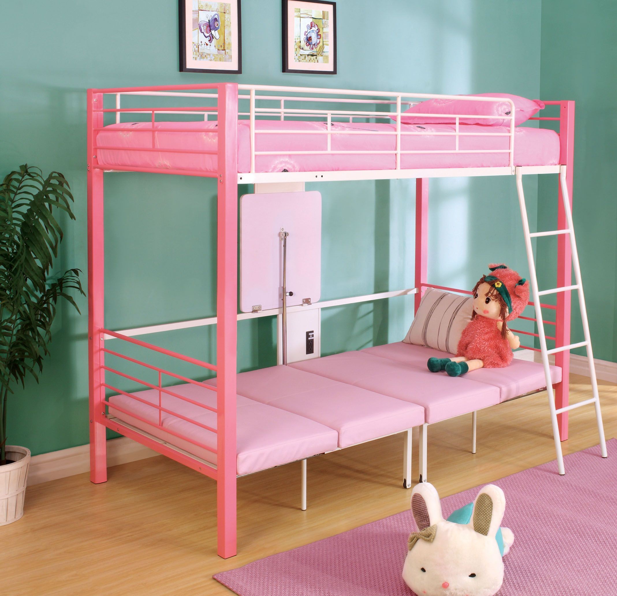 Lambert Pink Twin Over Twin Bunk Bed, CMBK1038PK, Furniture of America