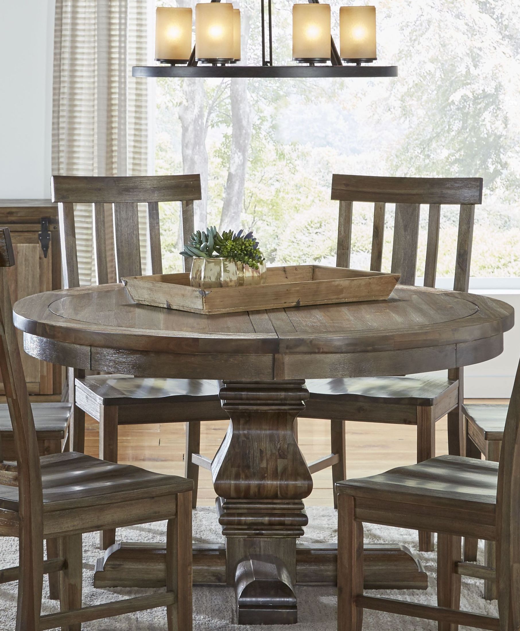 Dawson Wire Brushed Timber 48" Round Pedestal Dining Table, DAWWT6510