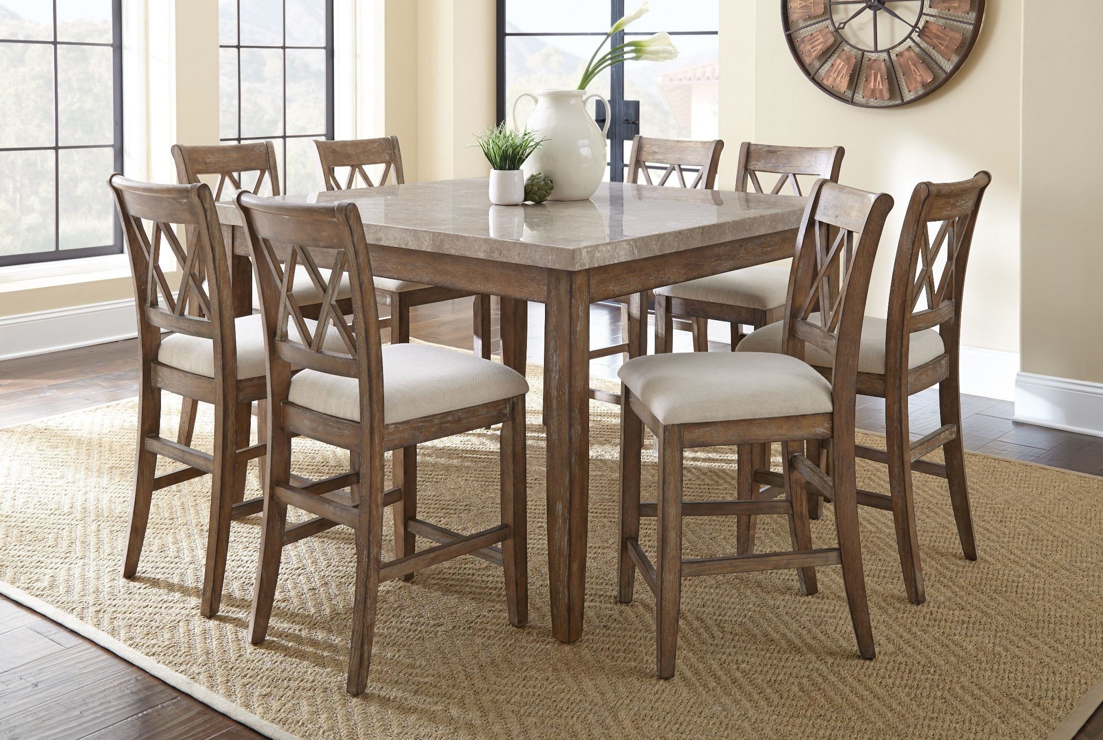 Franco Square Marble Top Counter Height Dining Room Set, FR5454WPT
