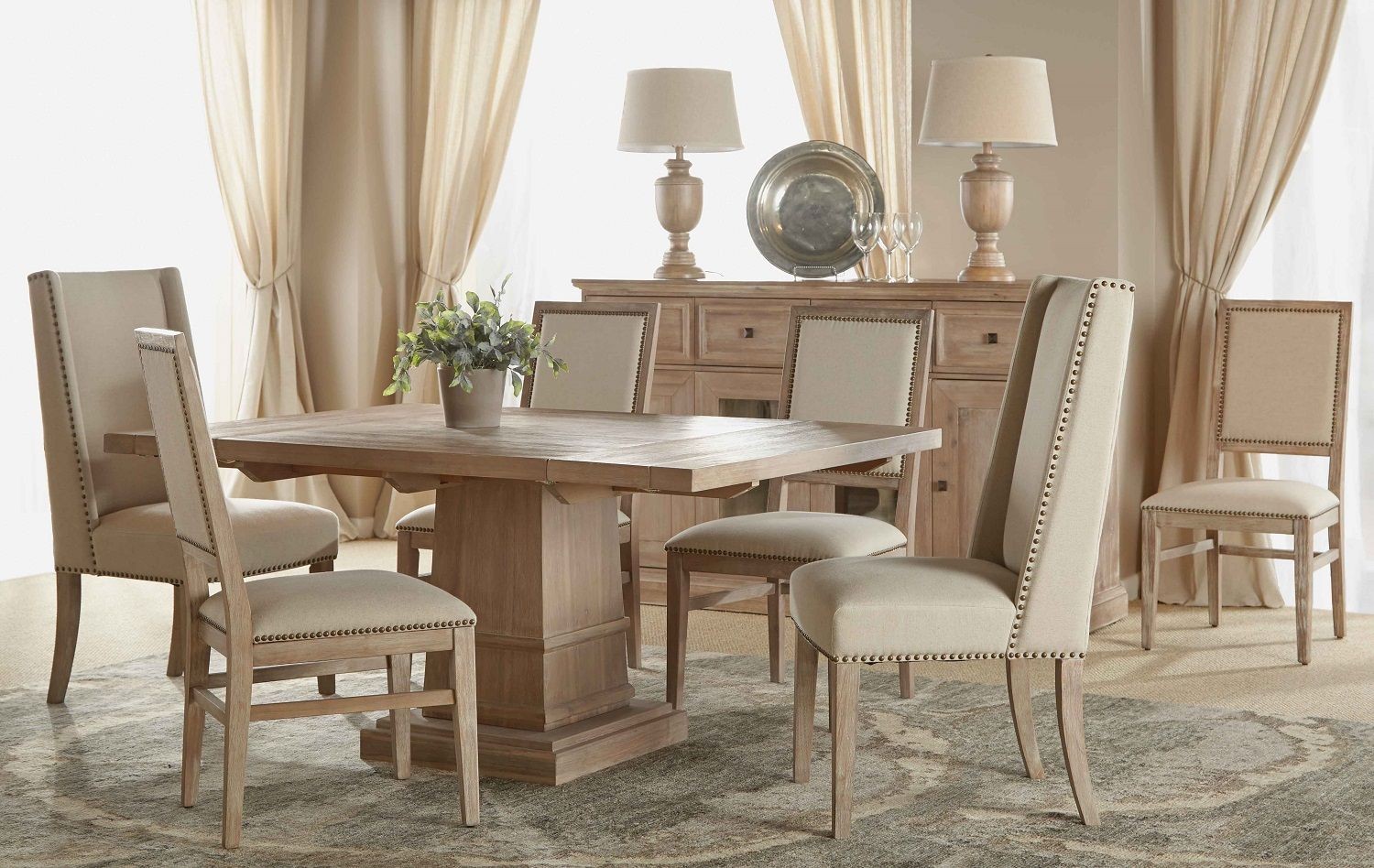 Hudson Stone Wash Square Extendable Pedestal Dining Room
