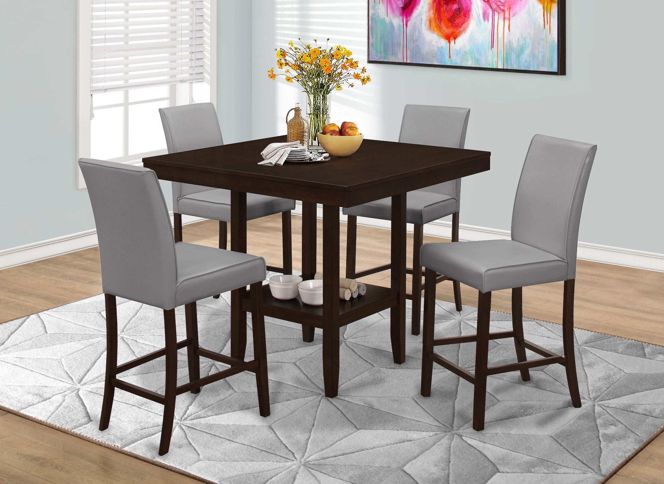 Grey Leather Counter Height Dining Chair Set of 2, 1902 ...