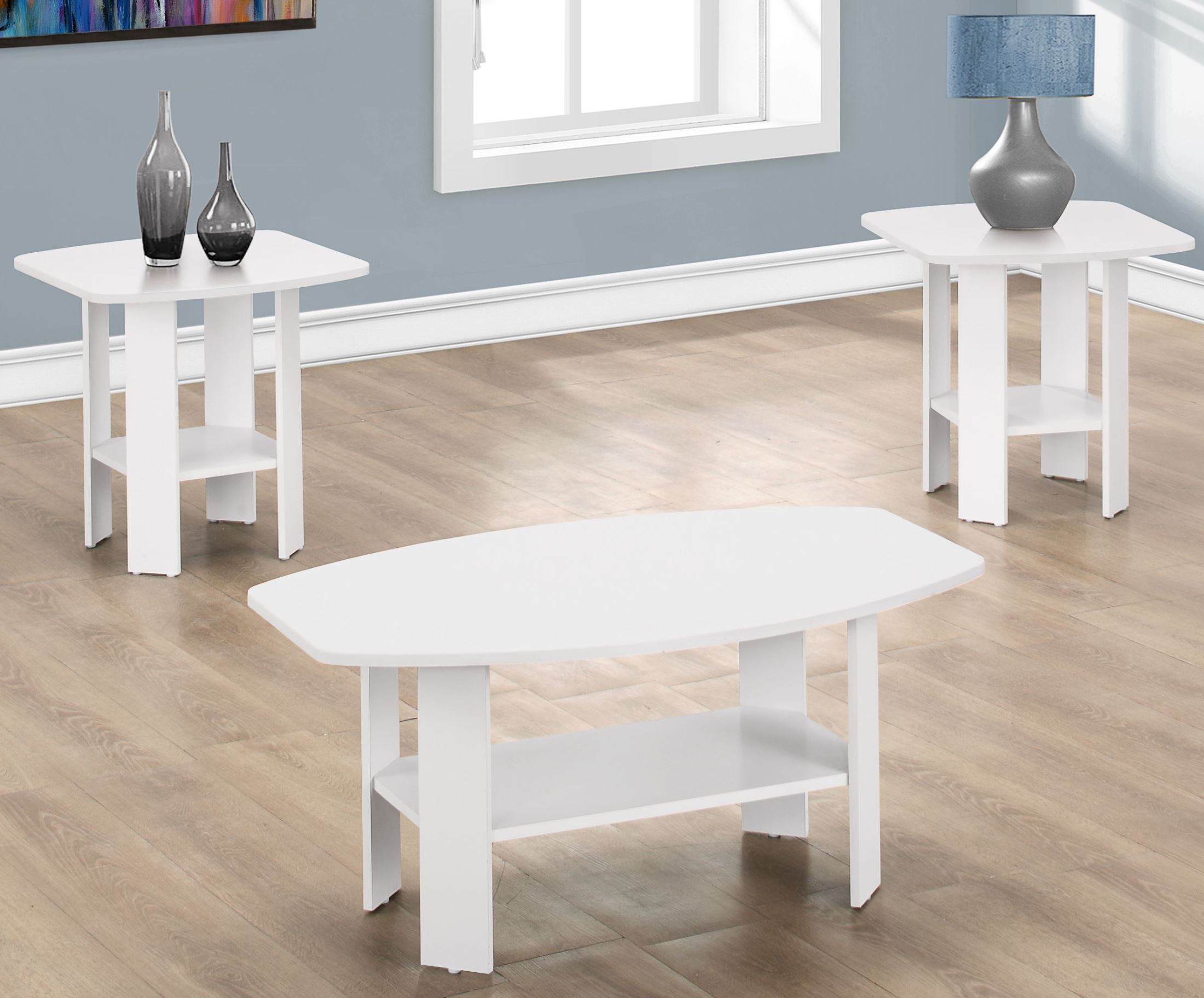 White 3 Piece Storage Occasional Table Set, 7926P, Monarch