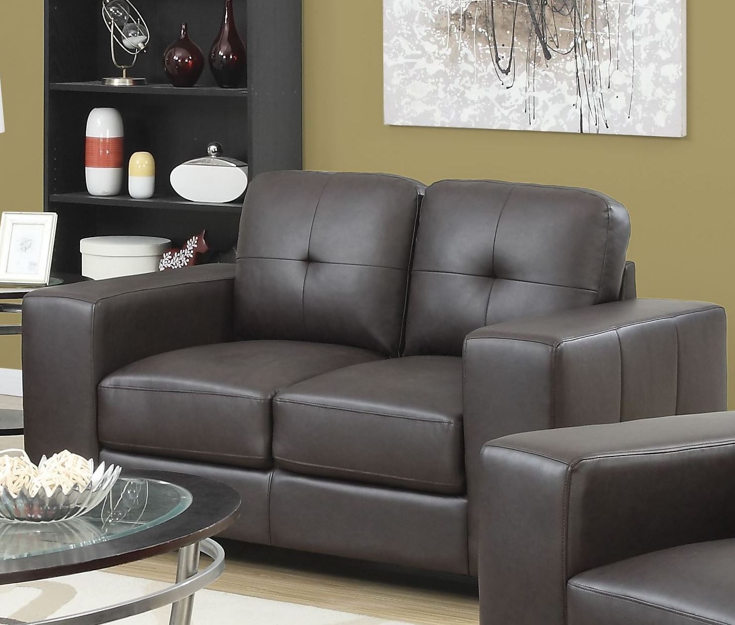 Dark Brown Bonded Leather Living Room Set, 8223BR, Monarch
