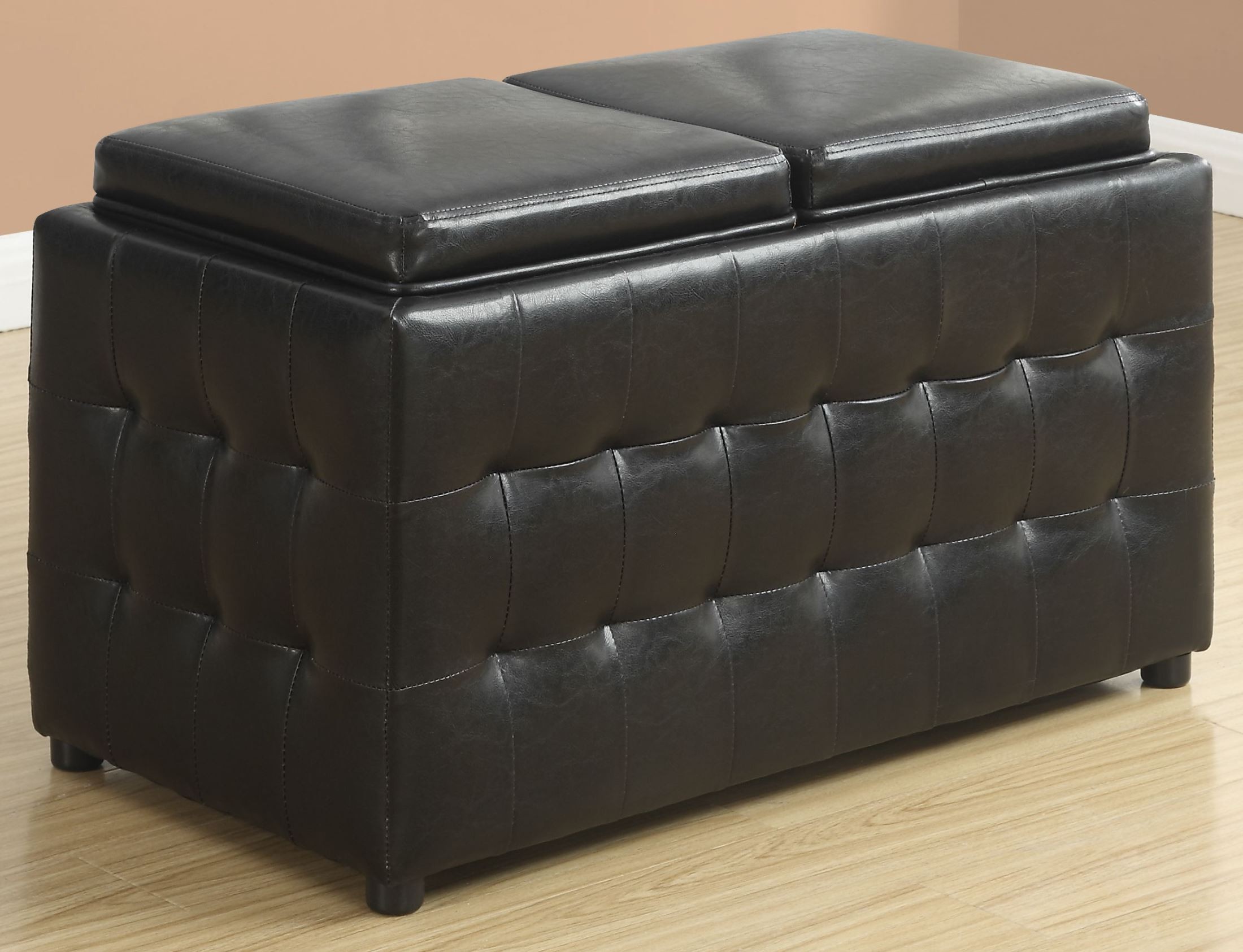 Dark Brown Leather Storage Trays Ottoman, 8924, Monarch