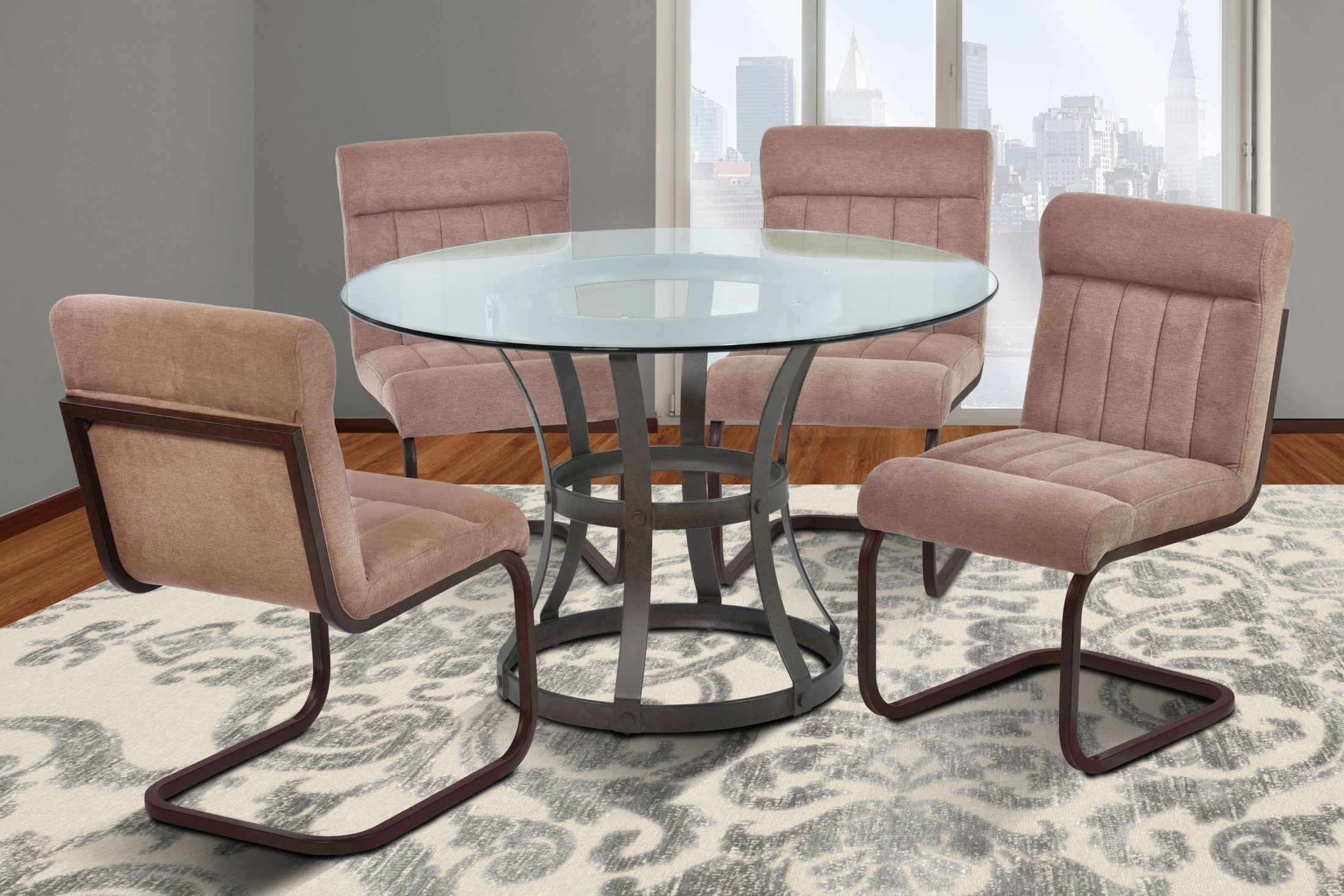 Vancouver 48" Glass Auburn Bay Round Dining Room Set, LCVADIBAAB, Armen