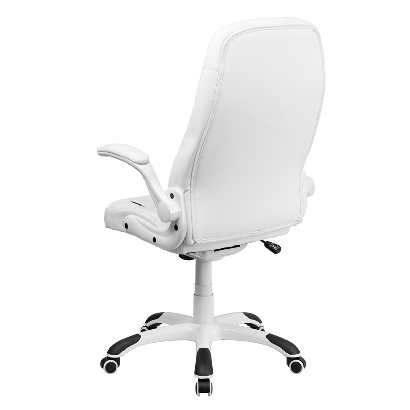 High Back White Leather Executive Flip-Up Arm Office Chair ...