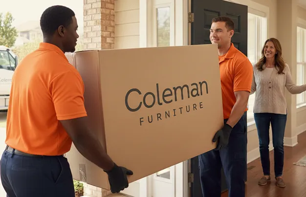 Professional white glove delivery team assembling furniture in customer's home nationwide