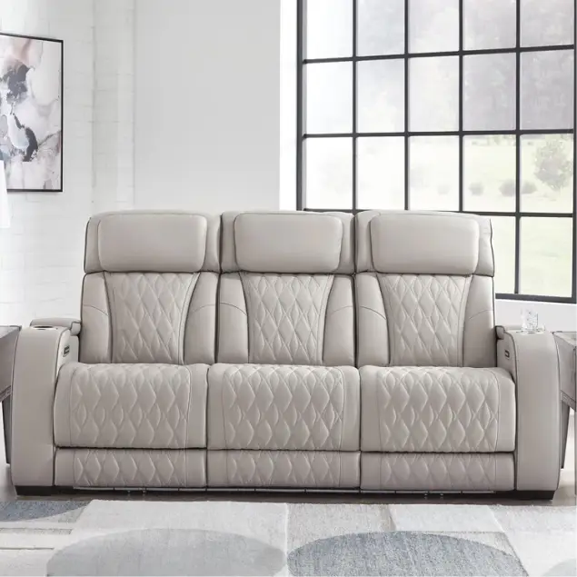 Boyington Gray Leather Power Reclining Sofa