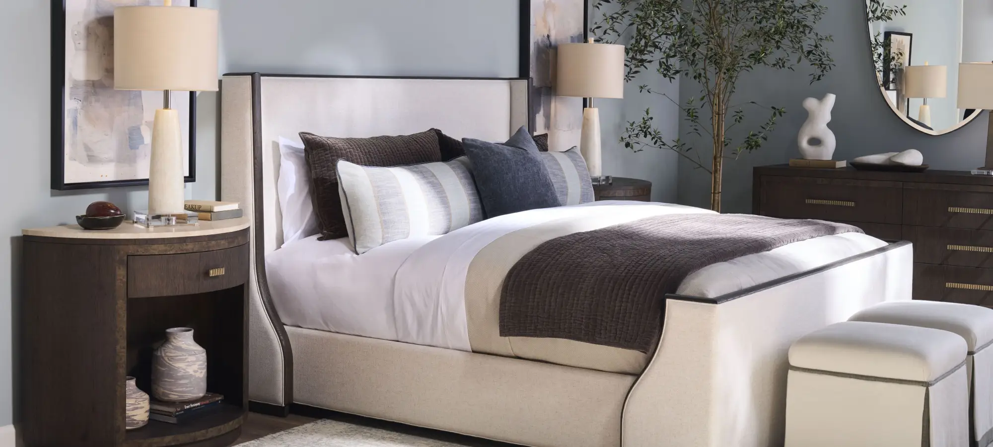 Affordable bedroom set styled in a room