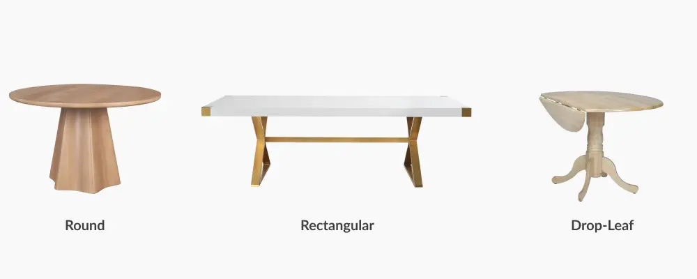 Round, rectangular, and drop-leaf table shapes