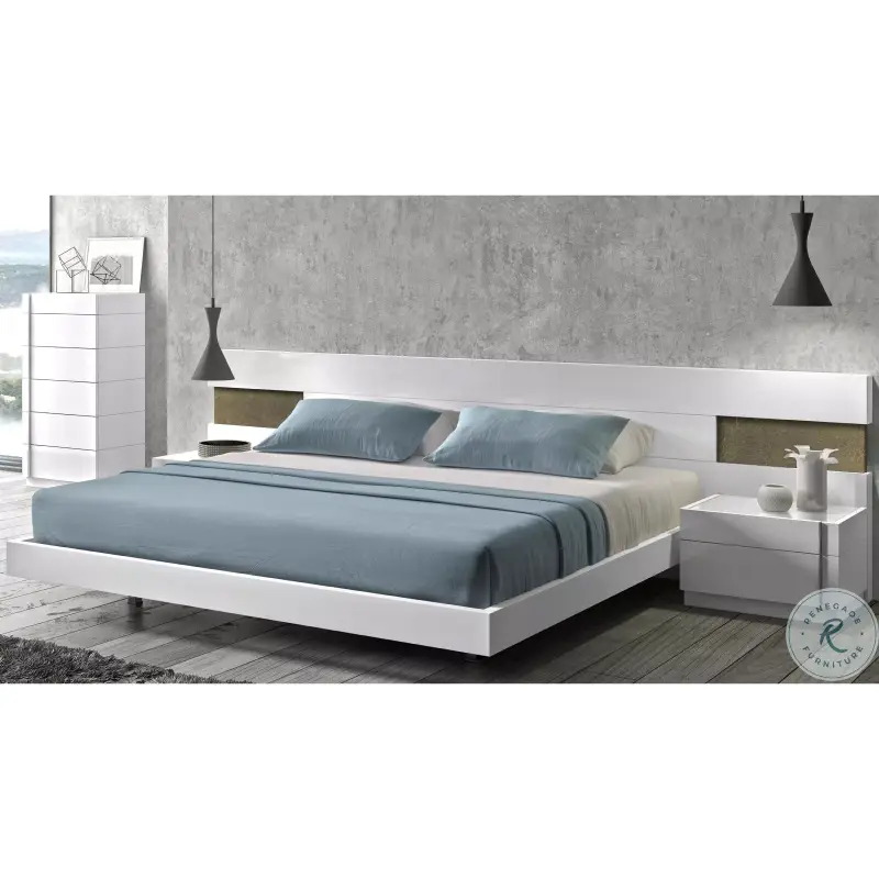 Amora White Lacquer And Stone Slate King Platform Bed