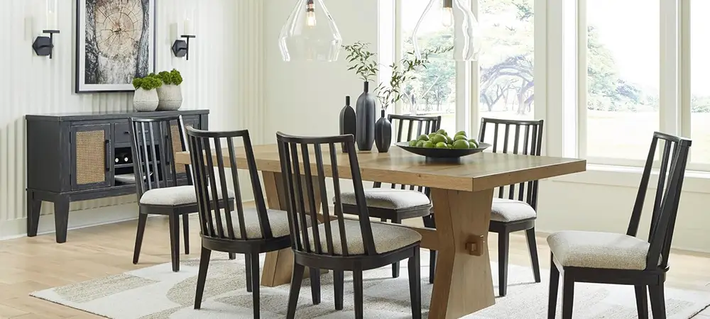 Rectangular kitchen table in an open-concept space