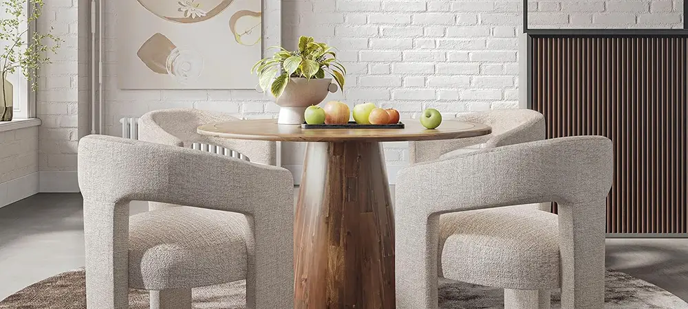 Round kitchen table in a small eat-in kitchen