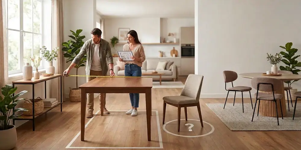 Kitchen table placement showing room clearances