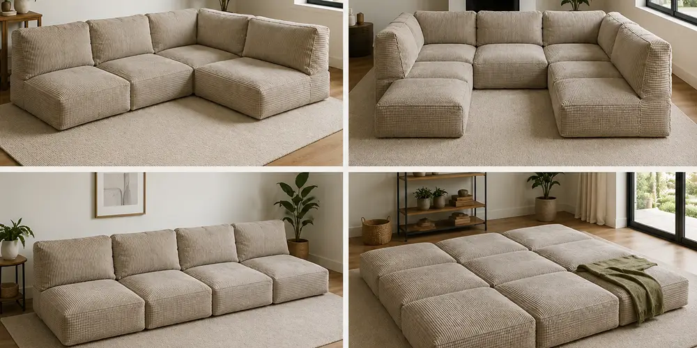 Boneless couch modularity and configurations