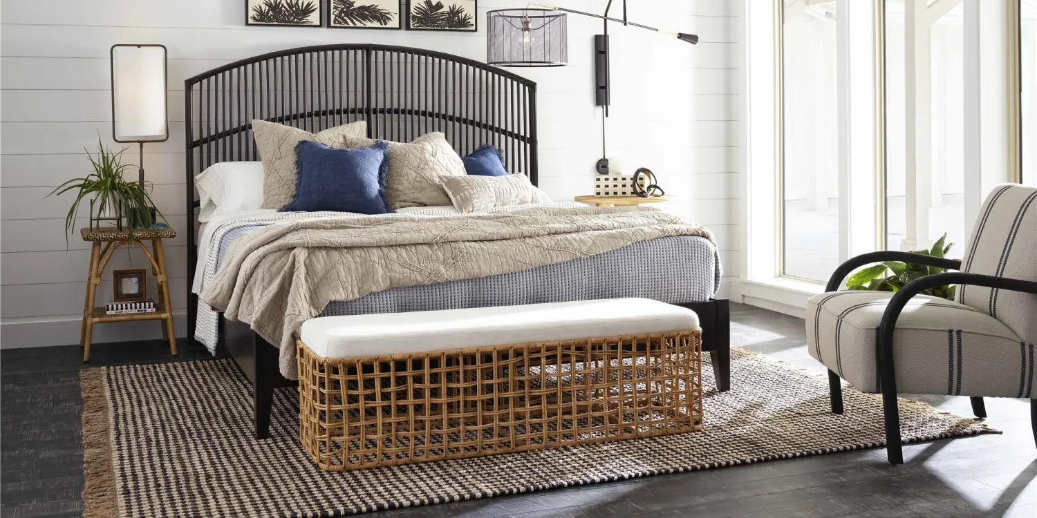 Ground the space with natural materials and rugs