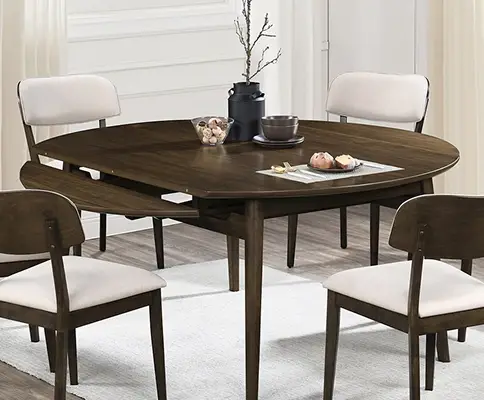 Built-in self-storing leaves expandable table