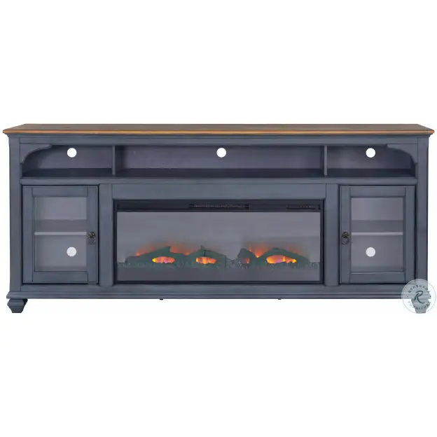 Americana Corduroy Blue And Brown 86 inch TV Stand with Fireplace