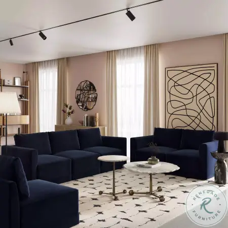 Willow Navy Velvet Living Room Set