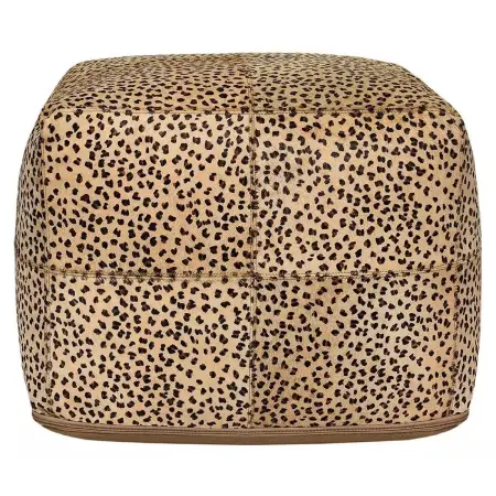Leopard Hide Camel and Black Leather Pouf