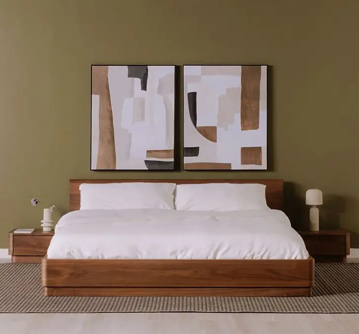 Japandi-inspired bedroom with low platform bed