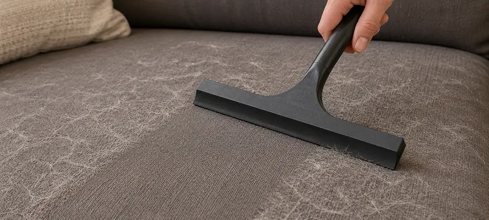 Use a lint roller, ChomChom roller, or squeegee for targeted removal