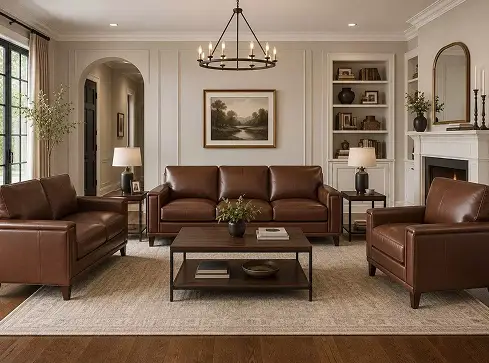 Living room with a coordinated sofa, armchairs, and coffee table
