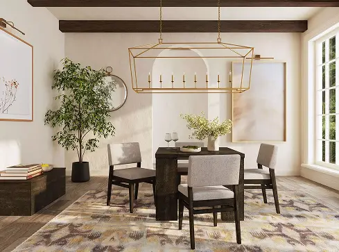 Dining room with a coordinated table, chairs, and buffet