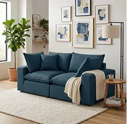 Cali Navy Performance Fabric Modular 80 inch Loveseat