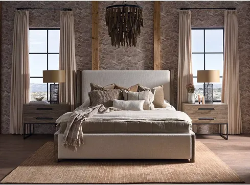 Bedroom with a coordinated bed, nightstands, and dresser