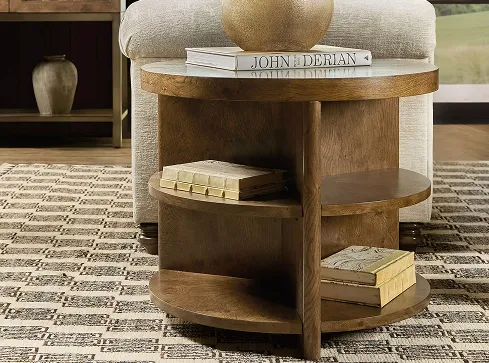 Accent chair with a side table and decorative wall art